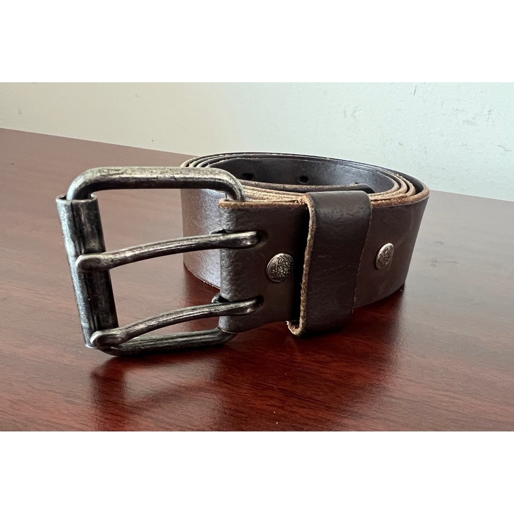 Gap Y2K Mens Dark Brown Leather Belt Double Prong Roller Buckle Size 36 Italy